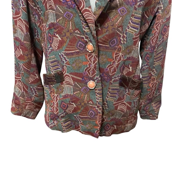 Top Lady Fashion Blazer Jacket Sz 11 Abstract Geometric, Corduroy Texture - Picture 5 of 12